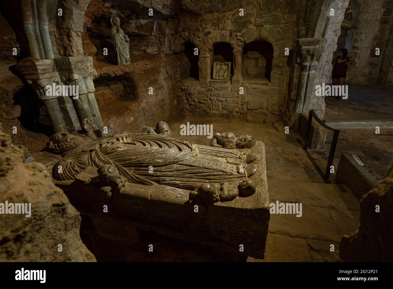 Cenotafio de San Millán. Siglo XII, Monasterio de Suso, San Millán de la Cogolla, La Rioja, Spagna. Foto Stock