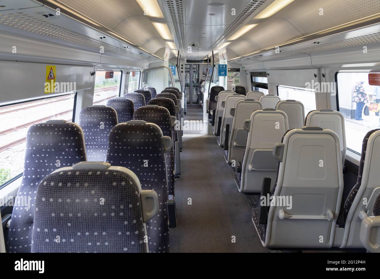 Empty train UK - un treno completamente vuoto su un treno Greater anglia per la stazione di Liverpool Street, Regno Unito Foto Stock