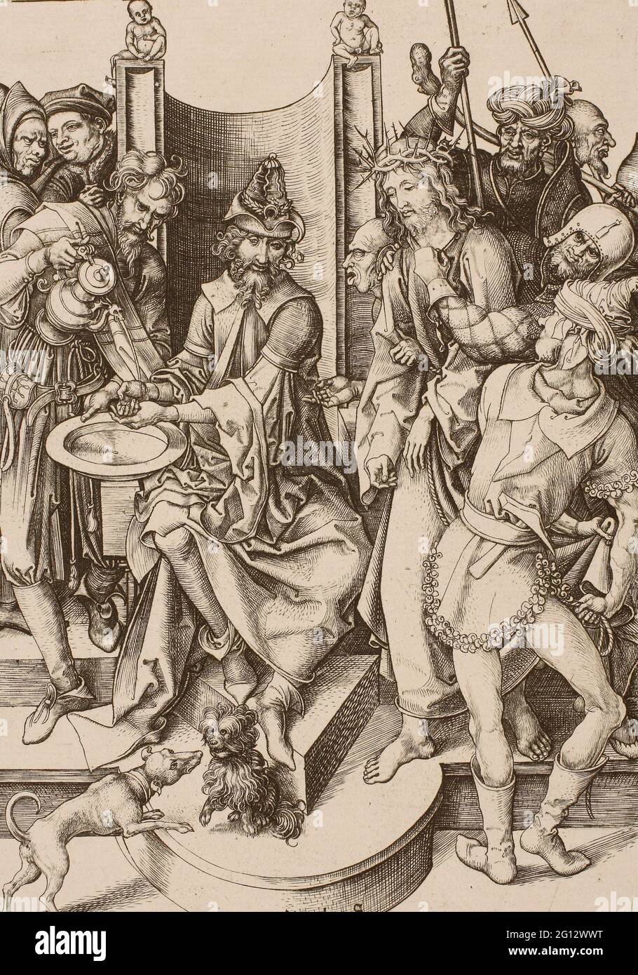 Martin Schongauer. Cristo prima di Pilato - c. 1475 - Martin Schongauer German, c. 1450-1491. Incisione su carta. 1470 - 1481. Germania. Foto Stock