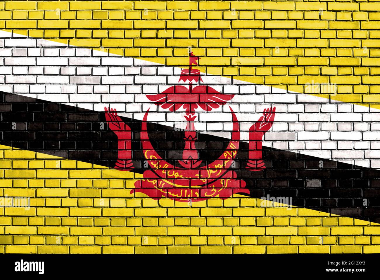 Bandiera del Brunei dipinta su un muro di mattoni Foto Stock