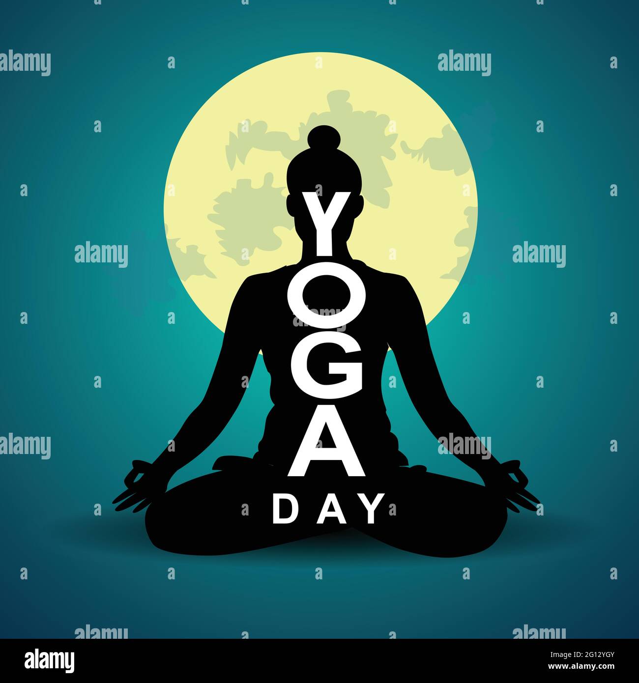 giornata internazionale di yoga. yoga corpo postura. Donna che pratica yoga con sfondo notturno. Disegno di illustrazione vettoriale Illustrazione Vettoriale