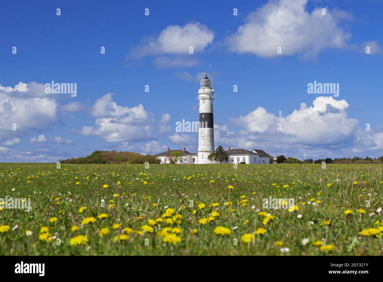 Faro di Kampen sull'isola Frisia settentrionale di Sylt, Nordfriesland, Schleswig-Holstein, Germania Foto Stock