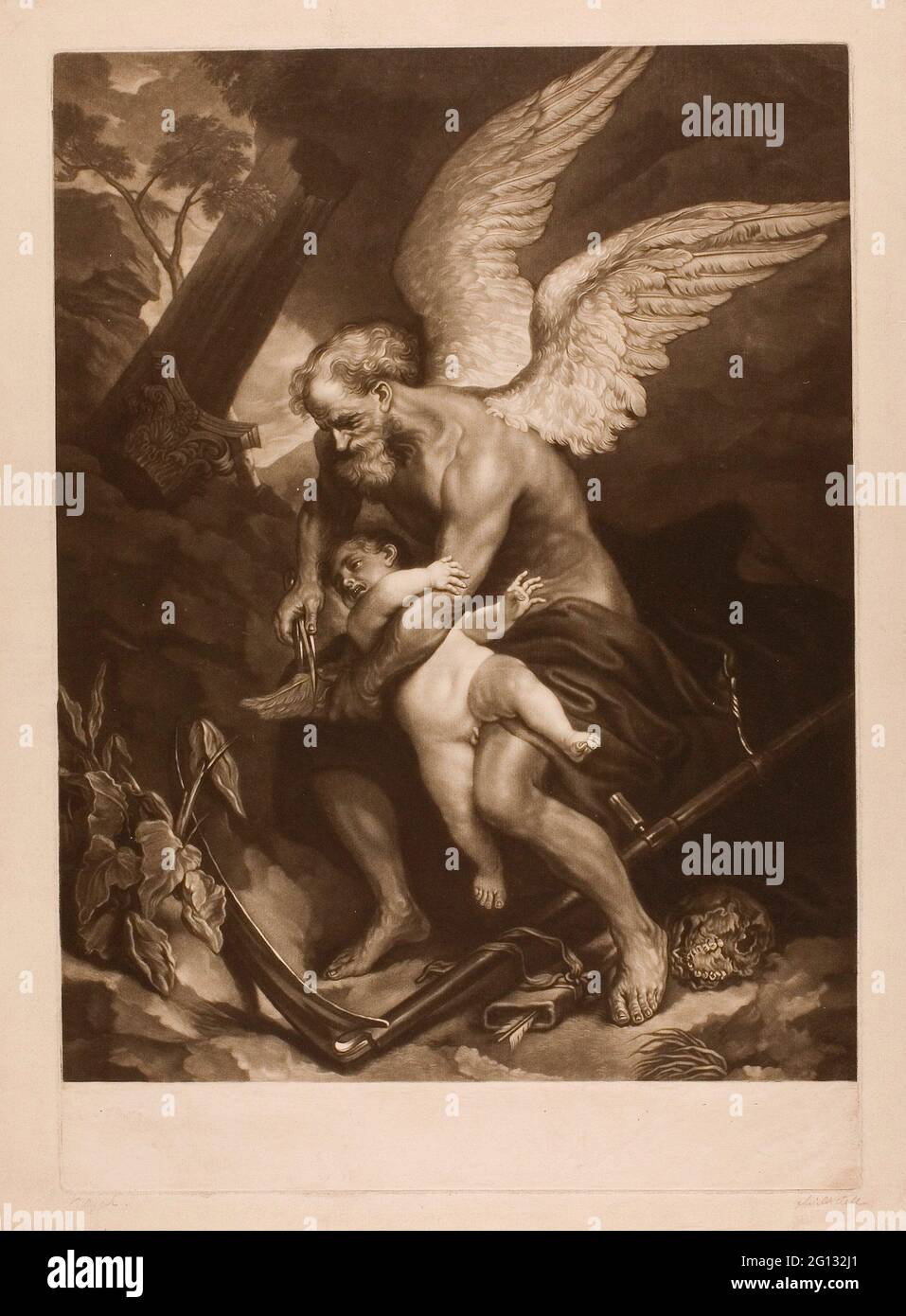 James MacArdell. Time Clipping the Wings of Love - c. 1765 - James McArdell (irlandese, c.. 1728-1765) dopo Anthony Van Dyck (fiammingo, 1599-1641). Foto Stock