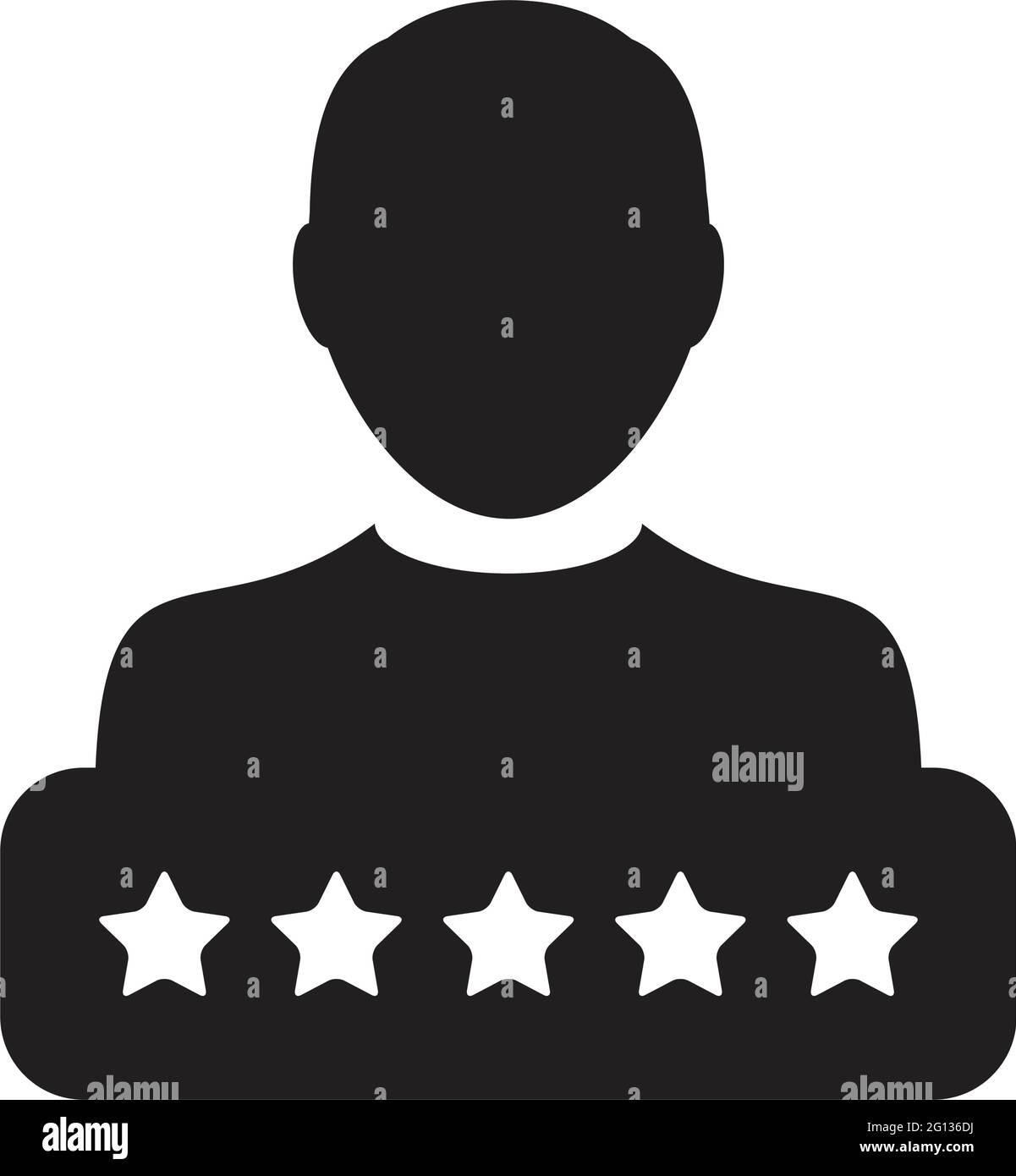 Icona del punteggio sociale 5 stelle rating vettoriale maschio utente profilo avatar simbolo per in un pittogramma glifo illustrazione Illustrazione Vettoriale
