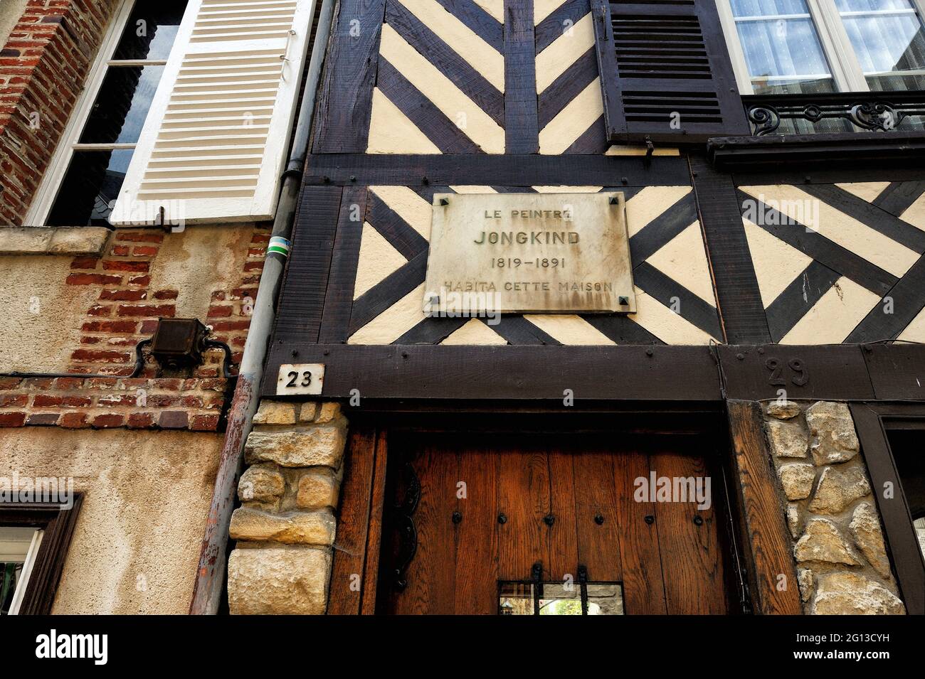 Casa del famoso pittore olandese Johan Barthold Jongkind considerato un precursore dell'impressionismo, città vecchia di Honfleur, Calvados, Normandia, Francia, Foto Stock