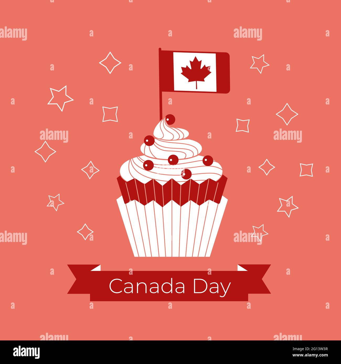 Biglietto d'auguri Canada Day Cupcake e flag Vector Illustrazione Vettoriale