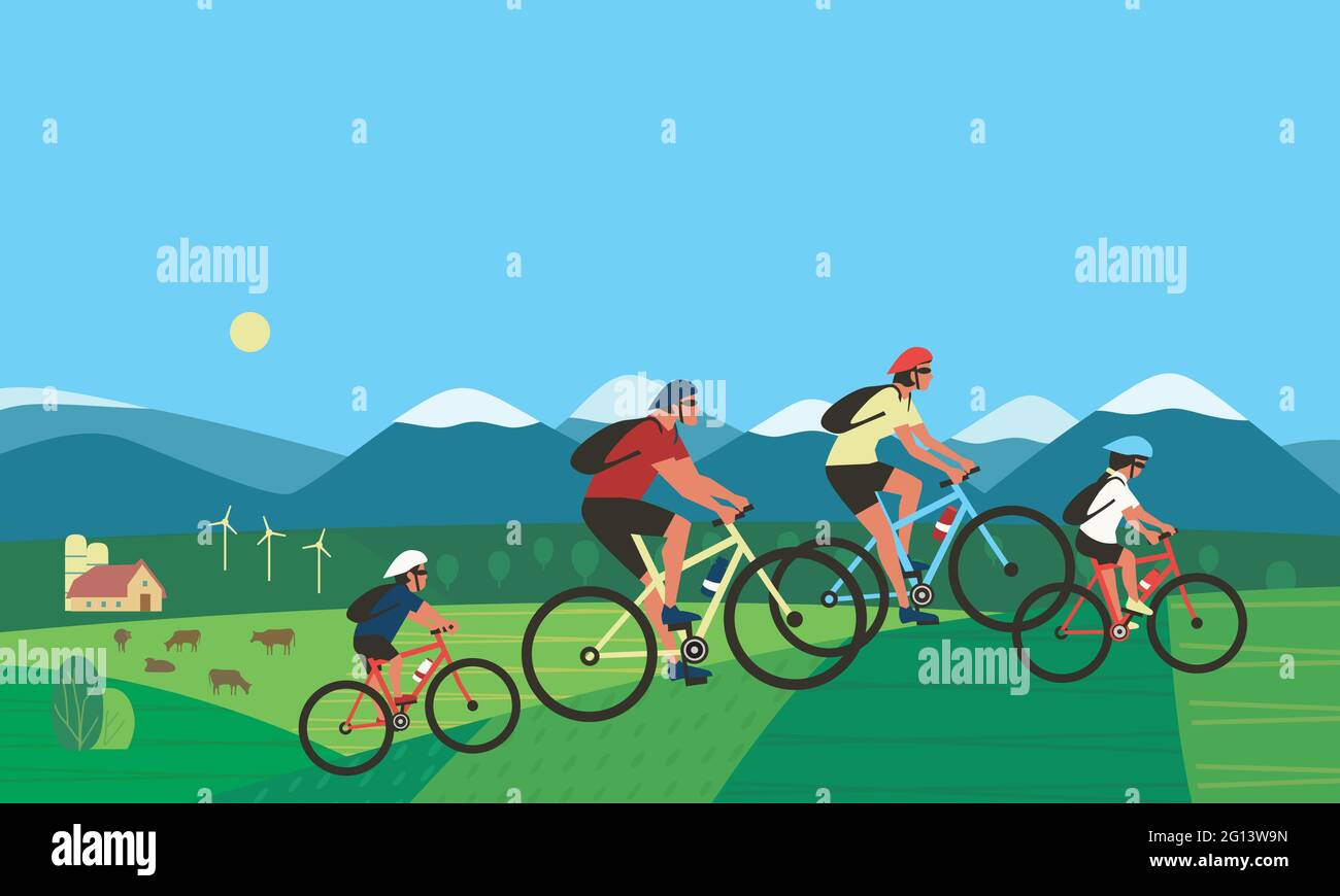 Famiglia estate all'aperto vettore di stile di vita attivo Illustrazione Vettoriale