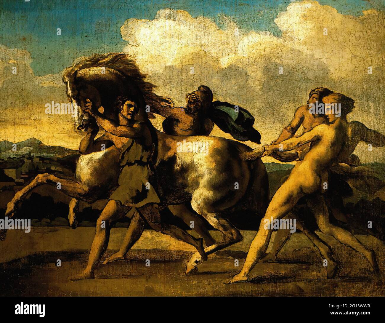Théodore Géricault - schiavi che arrestano il cavallo di studio corsa cavalli barbarici 1817 Foto Stock
