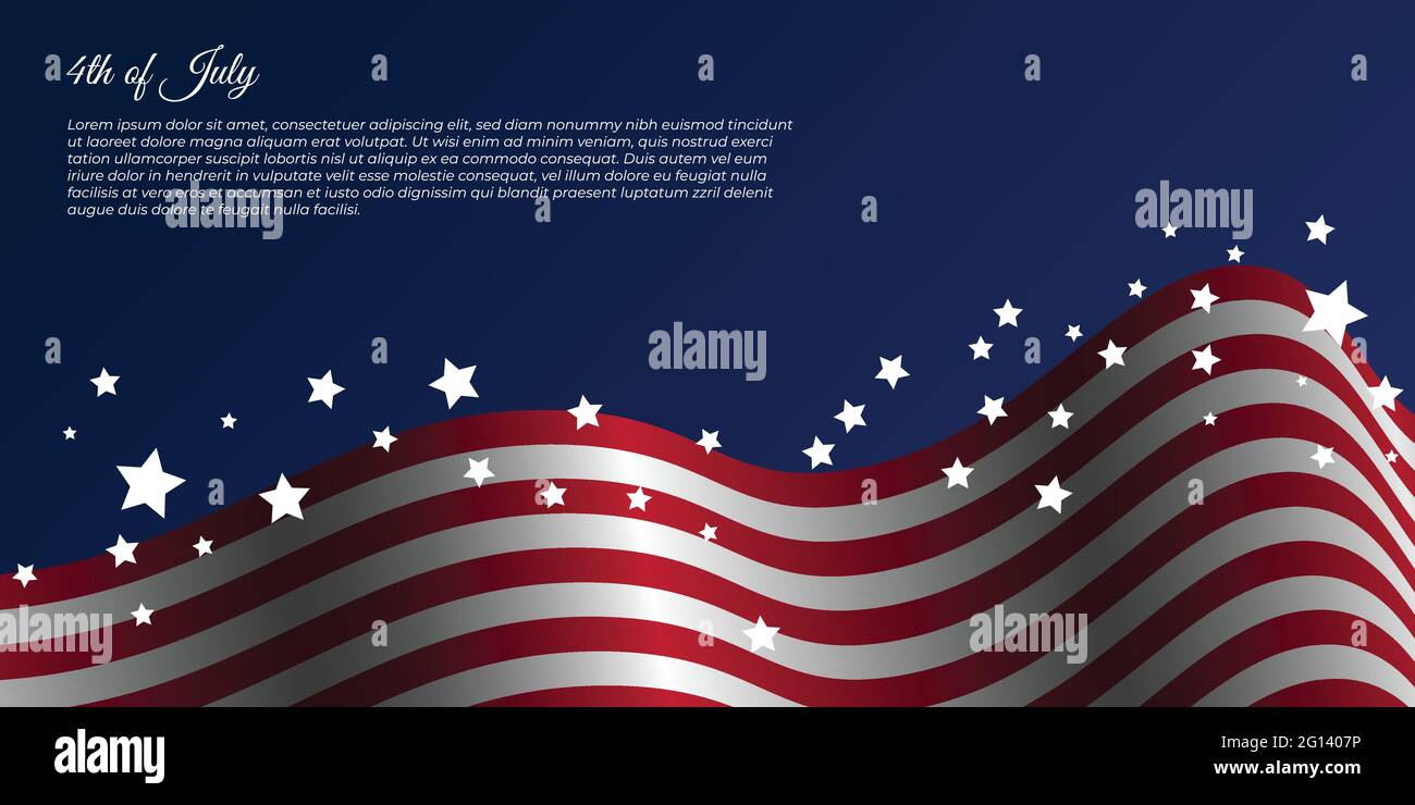 Happy Independence Day per lo Stato degli Stati Uniti d'America con stella sul disegno della bandiera. Disegno di sfondo della bandiera americana. Buon modello per il giorno dell'Indipendenza degli Stati Uniti Illustrazione Vettoriale