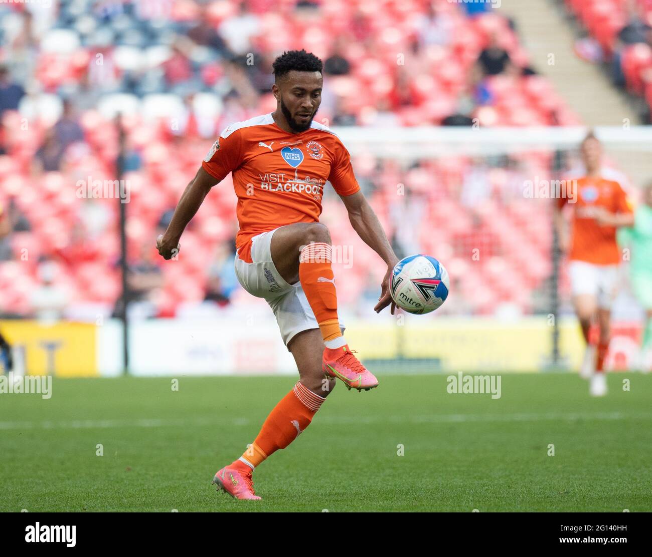 Londra, Regno Unito. 30 maggio 2021. Blackpool Grant Ward durante la partita finale di play-off della Sky Bet League 1 tra Blackpool e Lincoln City al Wembley Stadium, Londra, Inghilterra, il 29 maggio 2021. Foto di Andrew Aleksiejczuk/prime Media Images. Credit: Prime Media Images/Alamy Live News Foto Stock