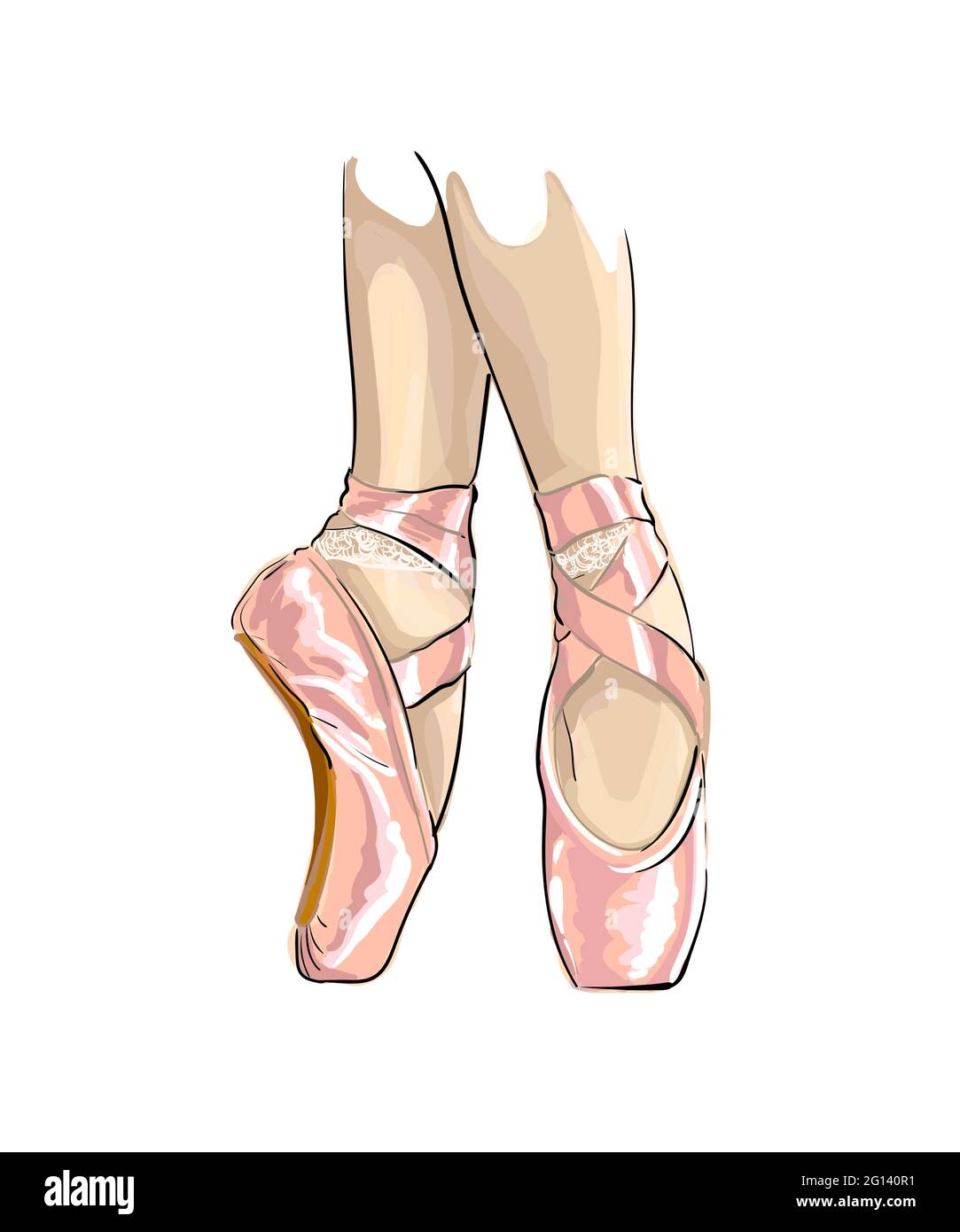 Gambe di ballerina in scarpe da ballo, disegno colorato, realistico.  Illustrazione vettoriale delle vernici Immagine e Vettoriale - Alamy