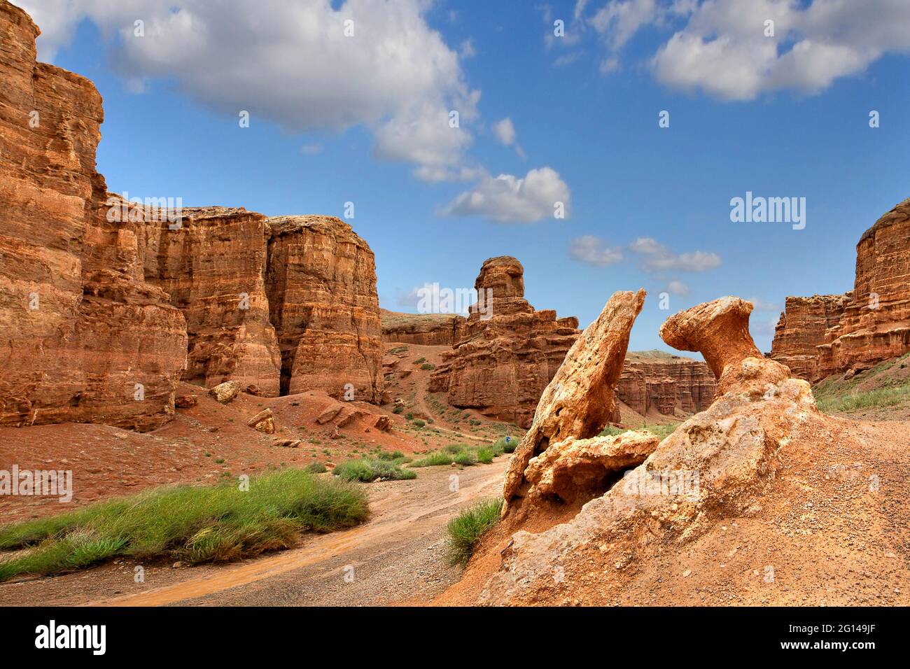 Formazioni rocciose geologiche nel Charyn Canyon, Kazakistan Foto Stock