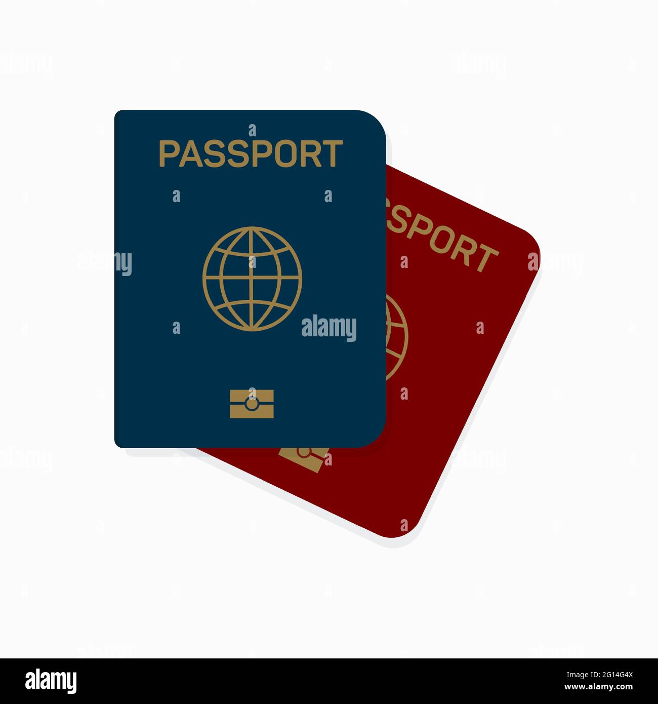 Pagina di copertina del passaporto biometrico internazionale. Pagina superiore blu e rossa di un documento di identità cittadino. Illustrazione Vettoriale