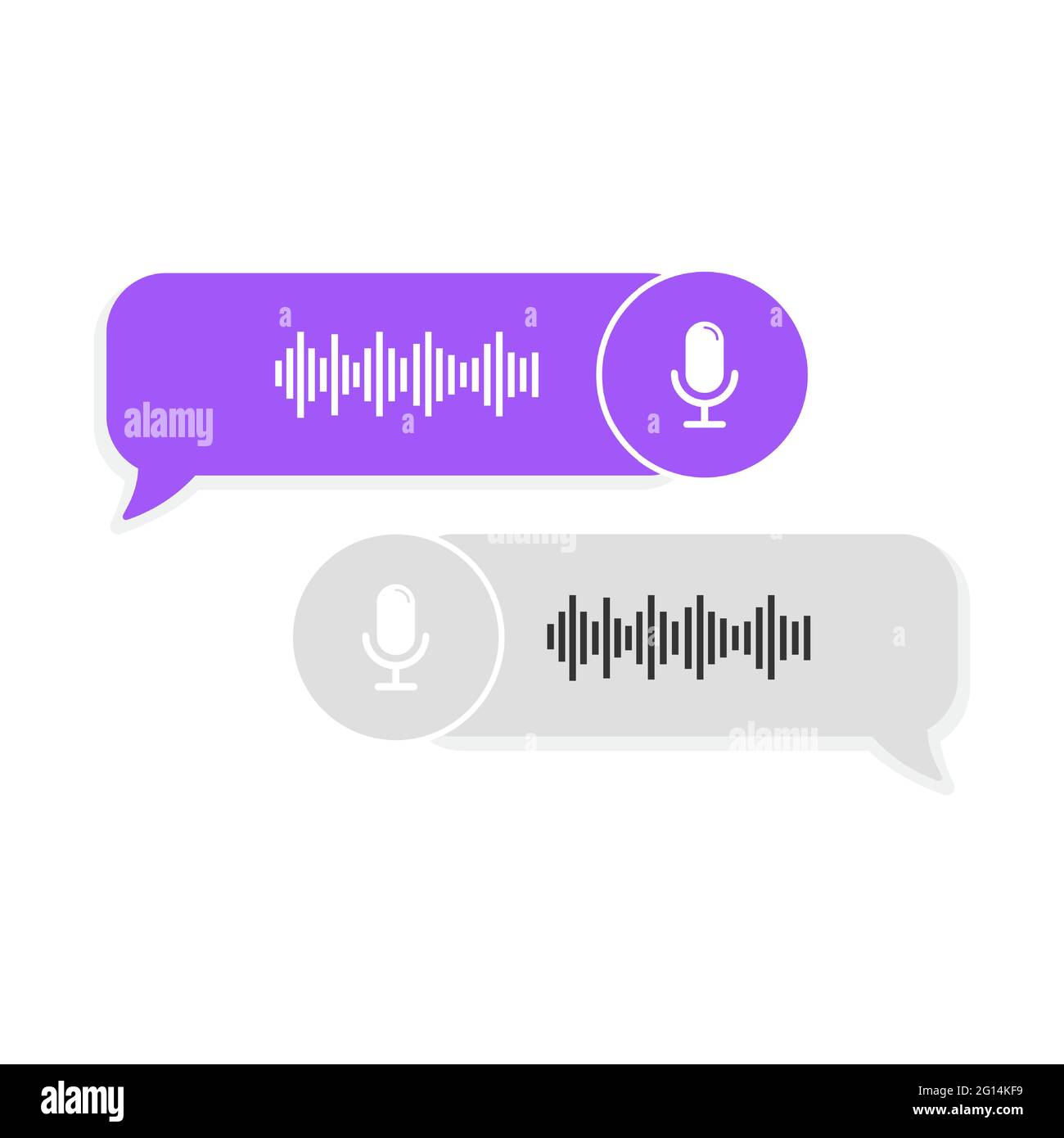 Icona a forma di bolla dei messaggi vocali con onda sonora e microfono. Corrispondenza dei messaggi vocali. Moderna illustrazione vettoriale in stile piatto. Illustrazione Vettoriale
