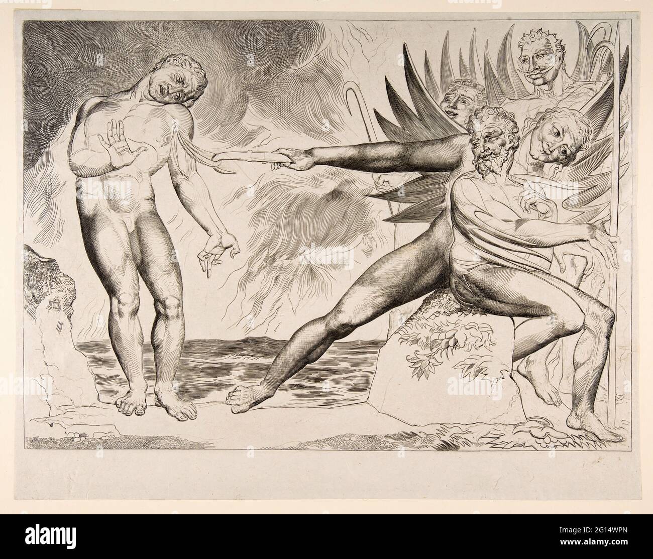 William Blake - il Circolo dei Corrupti ufficiali i Diavoli che tormentano Ciampolo da Dantes Inferno canto XXII Foto Stock