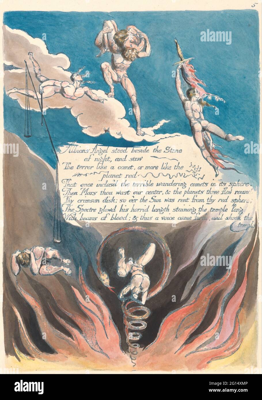 William Blake - America. Una Profezia, la piastra 7, Albions Angel si alzò Foto Stock