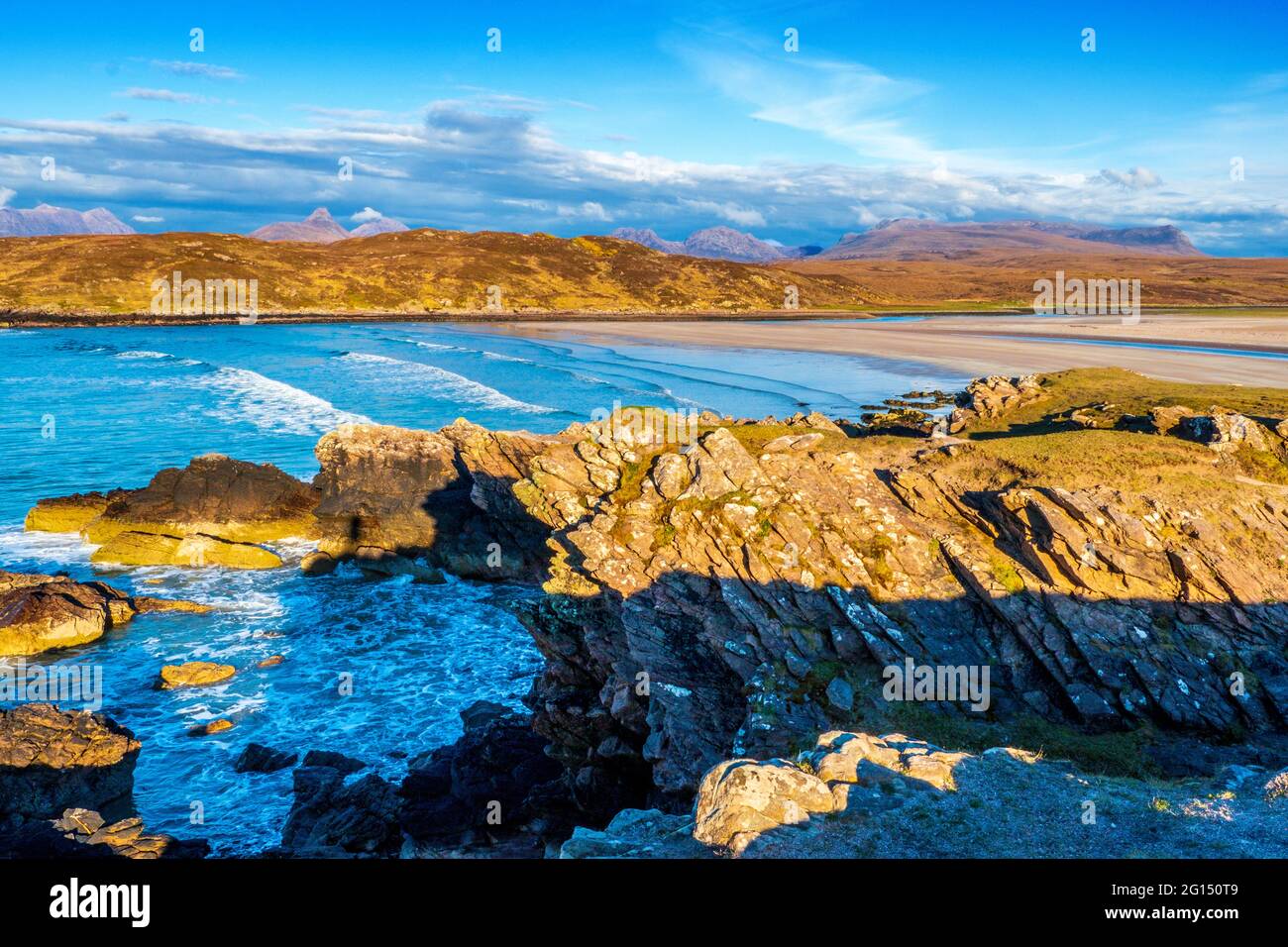 Spiaggia di Achnahaird sulla penisola di Assynt, nelle Highlands nordoccidentali della Scozia Foto Stock