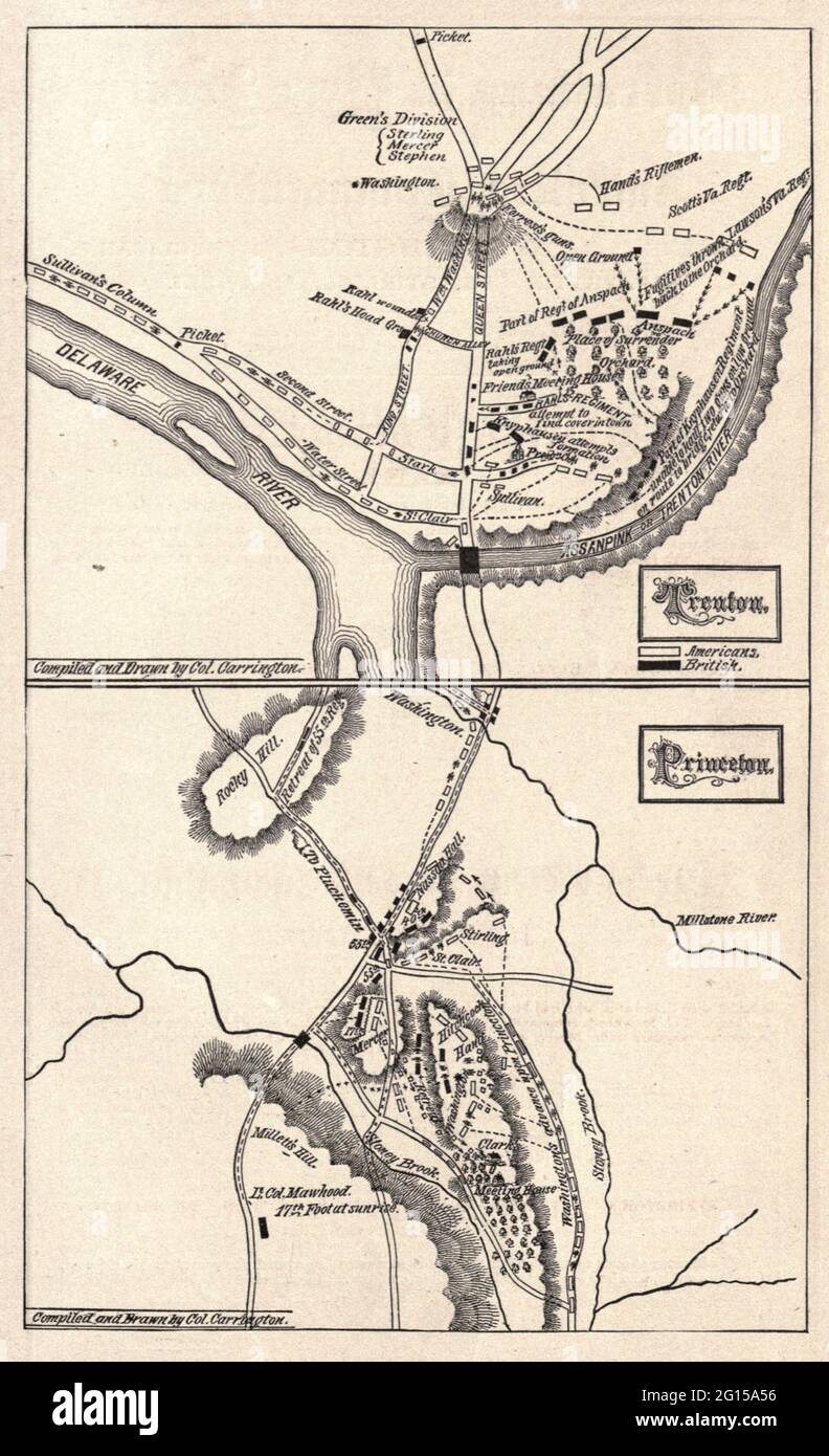 Mappe di battaglia della Battaglia di Princeton e Trenton durante la Rivoluzione americana Foto Stock
