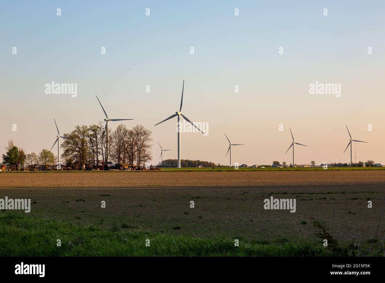 Le turbine eoliche si trovano nei pressi di Anversa nella contea di Paulding, Ohio, Stati Uniti. Foto Stock