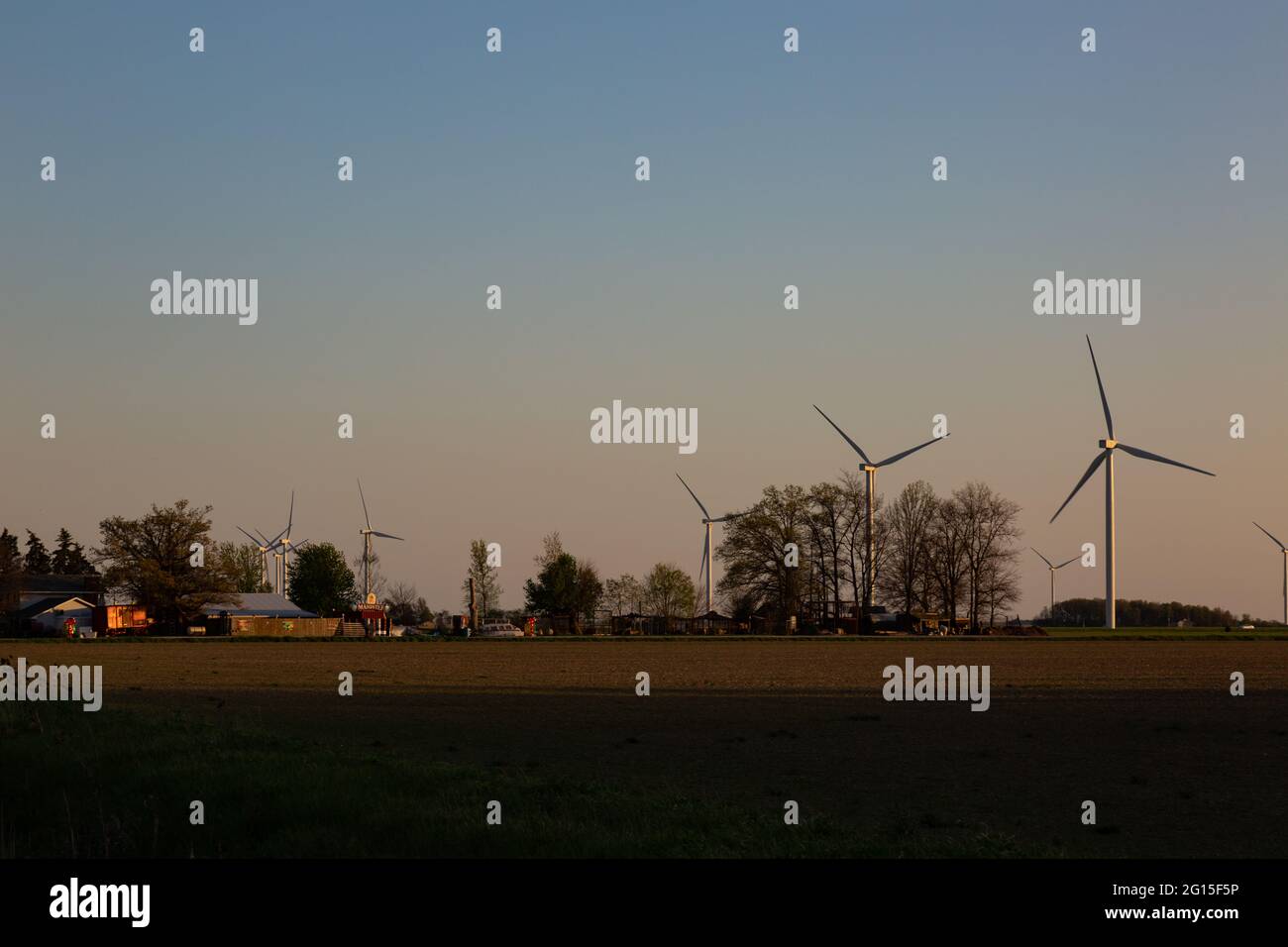 Le turbine eoliche si trovano nei pressi di Anversa nella contea di Paulding, Ohio, Stati Uniti. Foto Stock