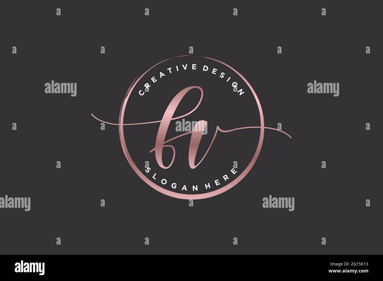 Logo FV manoscritto con motivo circolare vetector firma, matrimonio, moda, floreale e botanico con modello creativo. Illustrazione Vettoriale