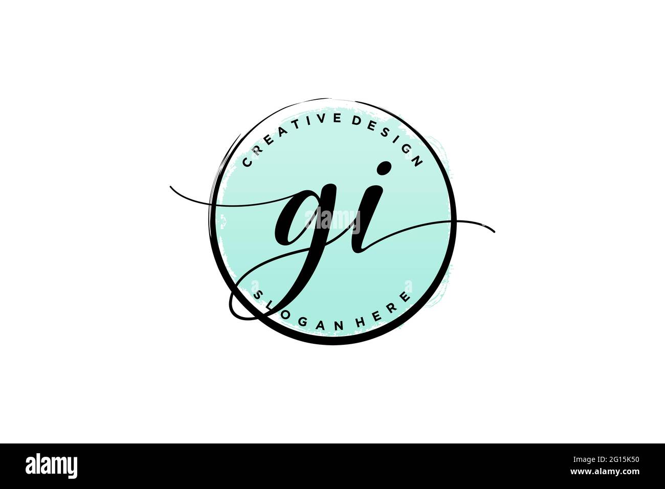 Logo GI manoscritto con modello circolare firma vettoriale, matrimonio, moda, floreale e botanico con modello creativo. Illustrazione Vettoriale