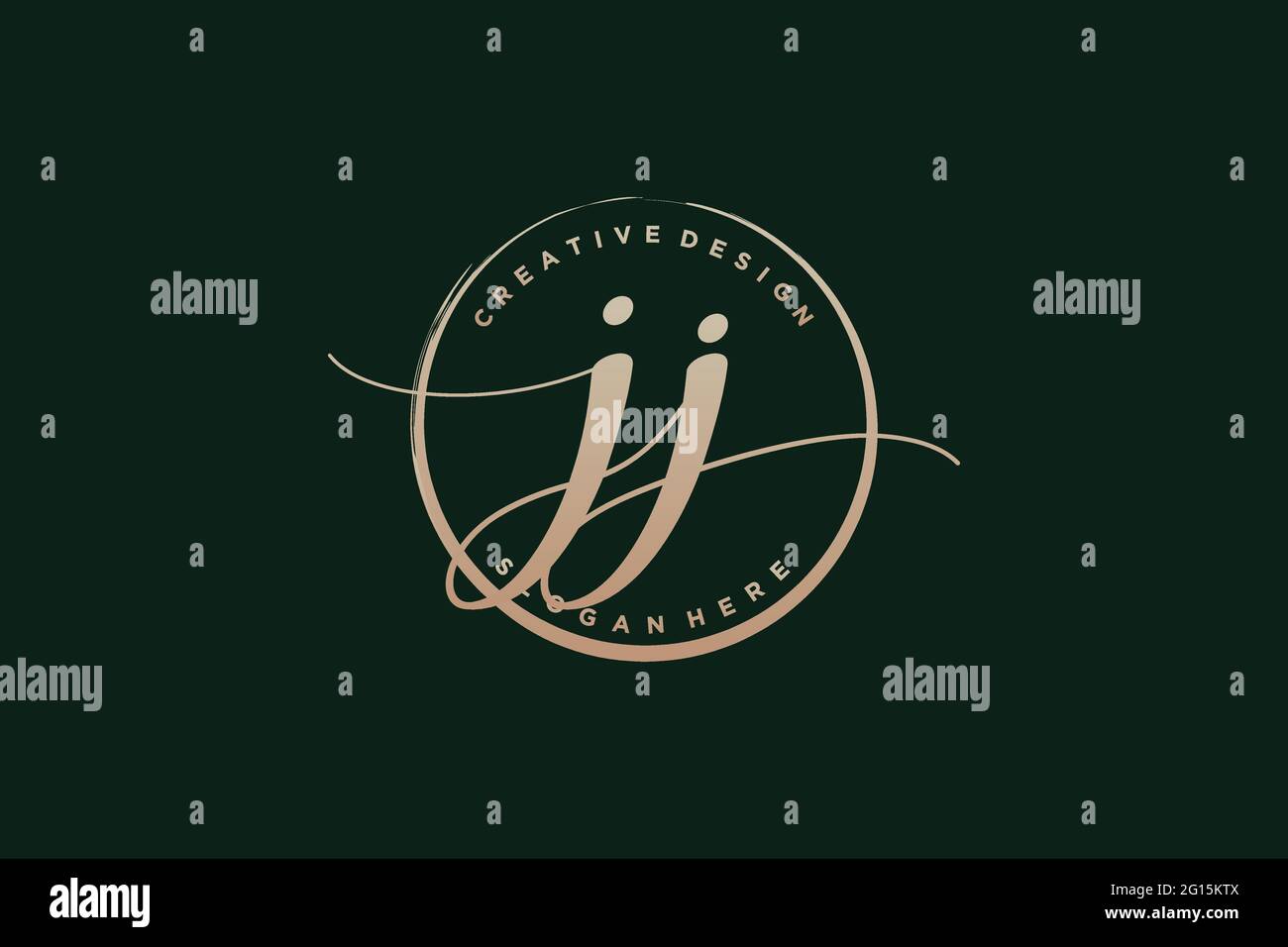Logo JJ scritto a mano con modello circolare firma vettoriale, matrimonio, moda, floreale e botanico con modello creativo. Illustrazione Vettoriale