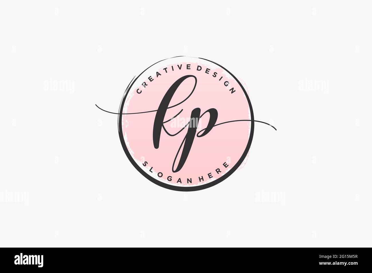 Logo scritto a mano KP con motivo circolare vetector firma, matrimonio, moda, floreale e botanico con modello creativo. Illustrazione Vettoriale