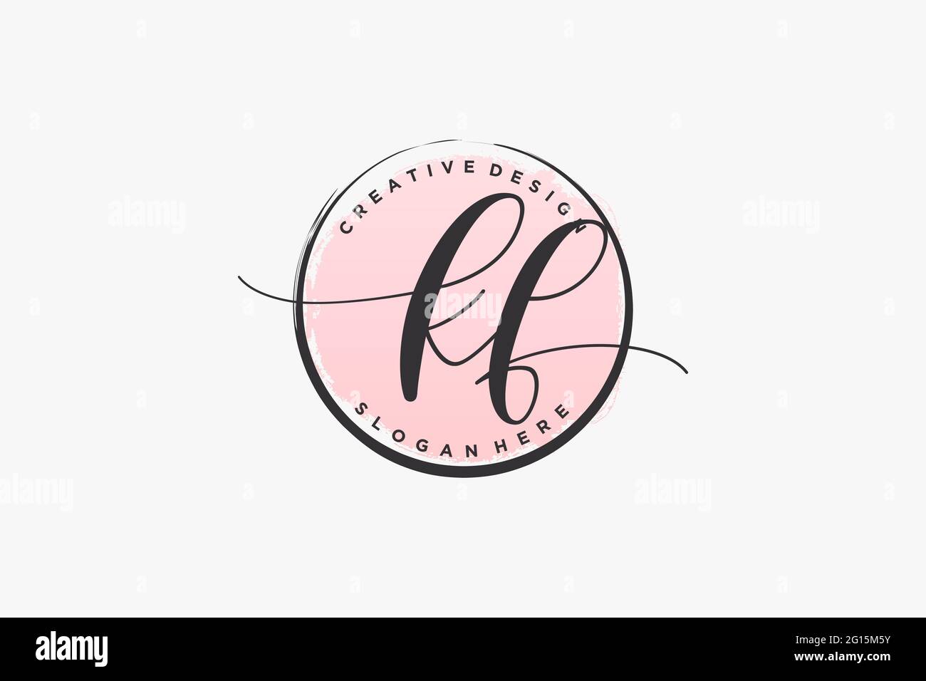 Logo KF manoscritto con motivo circolare vetector firma, matrimonio, moda, floreale e botanico con modello creativo. Illustrazione Vettoriale