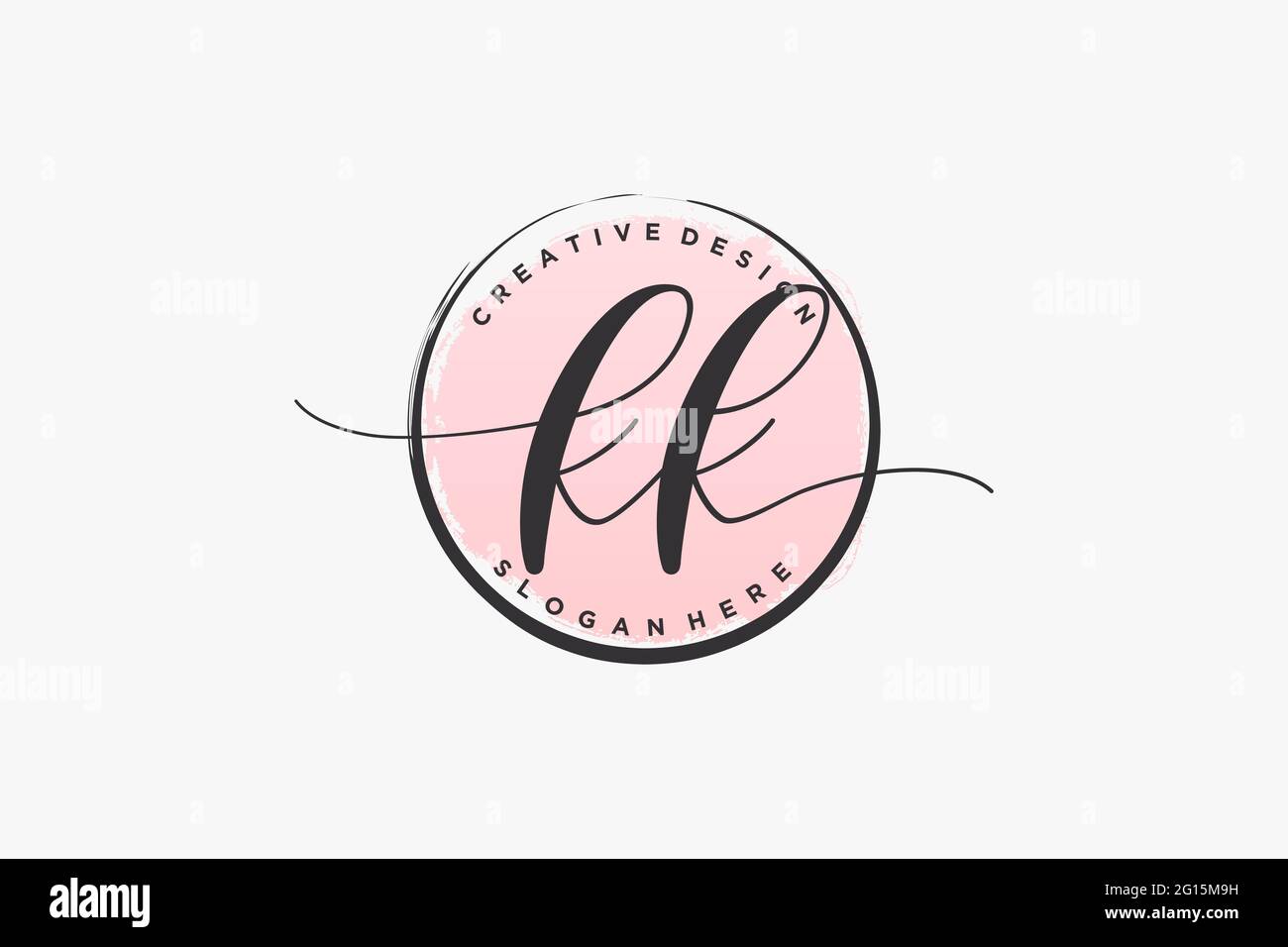 KK Logo manoscritto con dima circolare firma vettoriale, matrimonio, moda, floreale e botanico con modello creativo. Illustrazione Vettoriale