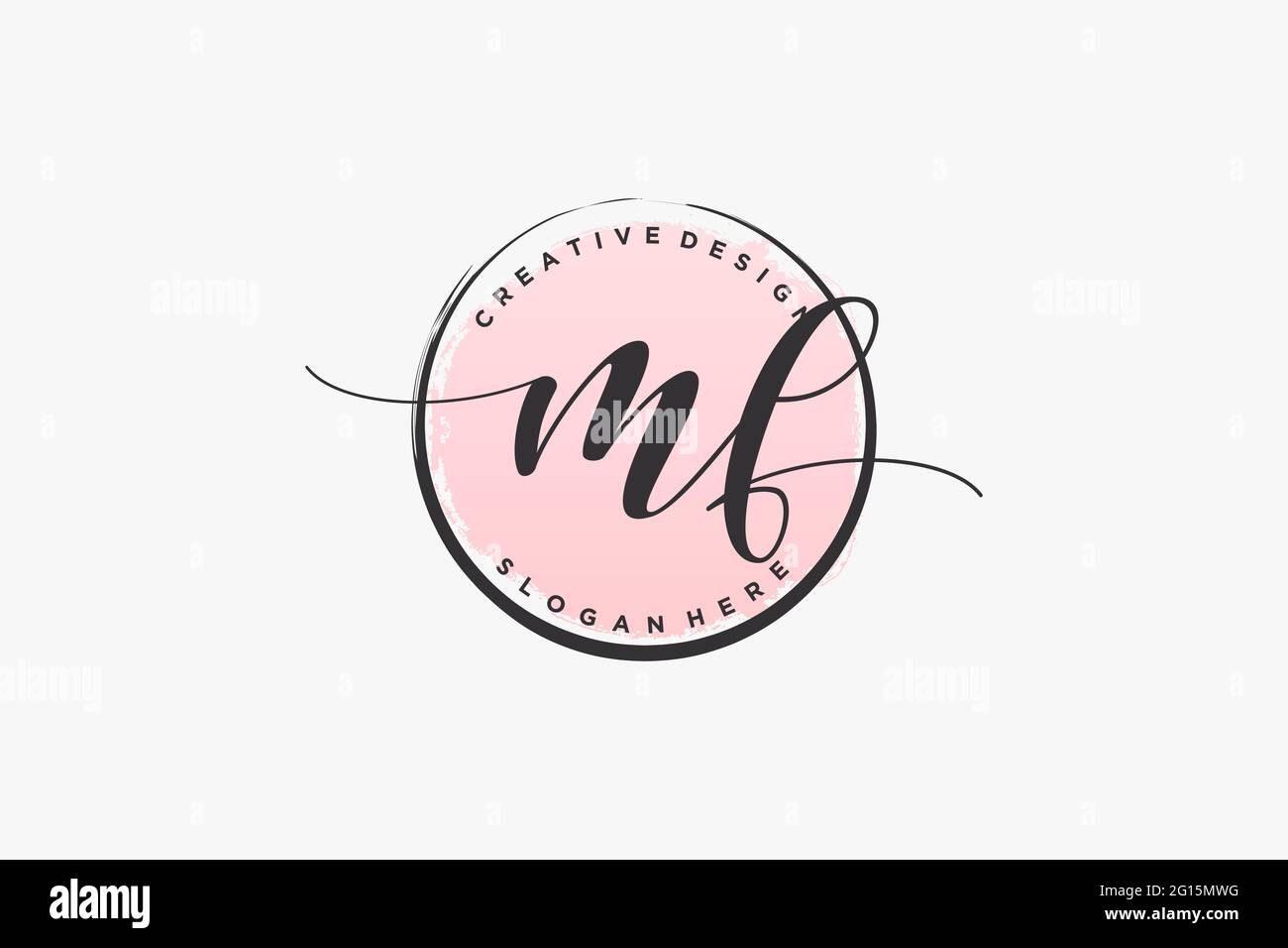 Logo MF scritto a mano con modello circolare, firma vettoriale, matrimonio, moda, floreale e botanico con modello creativo. Illustrazione Vettoriale