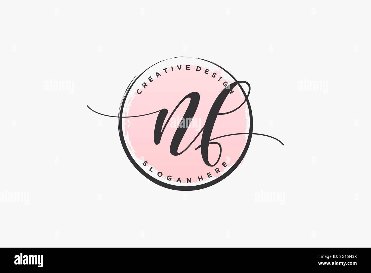 Logo NF manoscritto con motivo circolare vetector firma, matrimonio, moda, floreale e botanico con modello creativo. Illustrazione Vettoriale