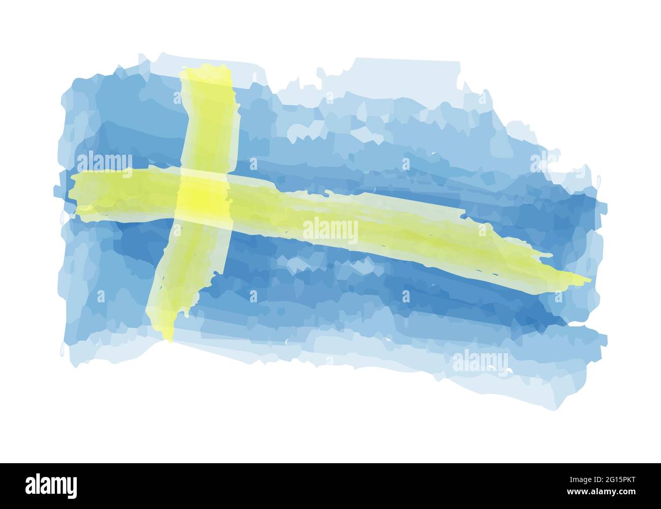 La bandiera della Svezia è dipinta in acquerelli. Illustrazione vettoriale per poster, striscioni, stampe e design creativo. Illustrazione Vettoriale