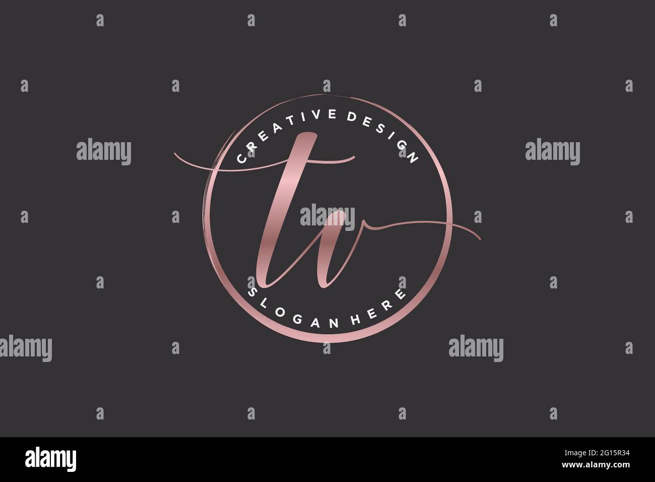 Logo per la scrittura a mano della TV con motivo circolare, firma vettoriale, matrimonio, moda, floreale e botanico con modello creativo. Illustrazione Vettoriale