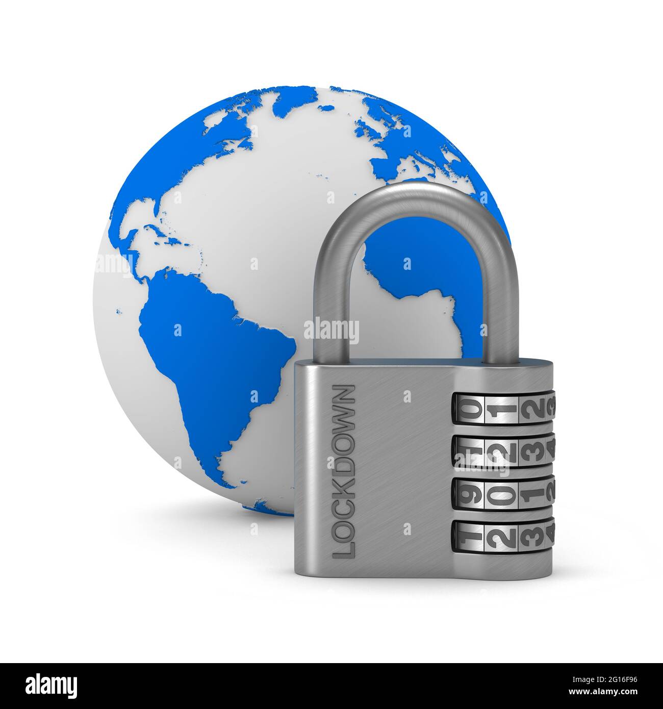 Lucchetto metallico con blocco del testo su sfondo bianco. Illustrazione 3d isolata Foto Stock