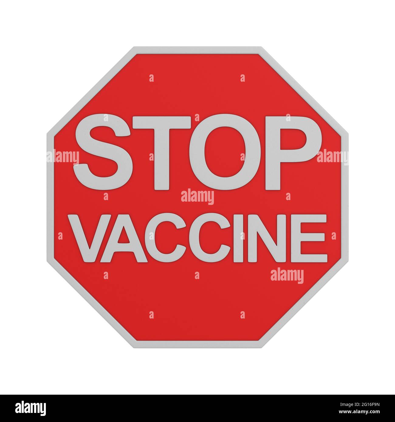 segno stop vaccino su sfondo bianco. Illustrazione 3D isolata Foto Stock