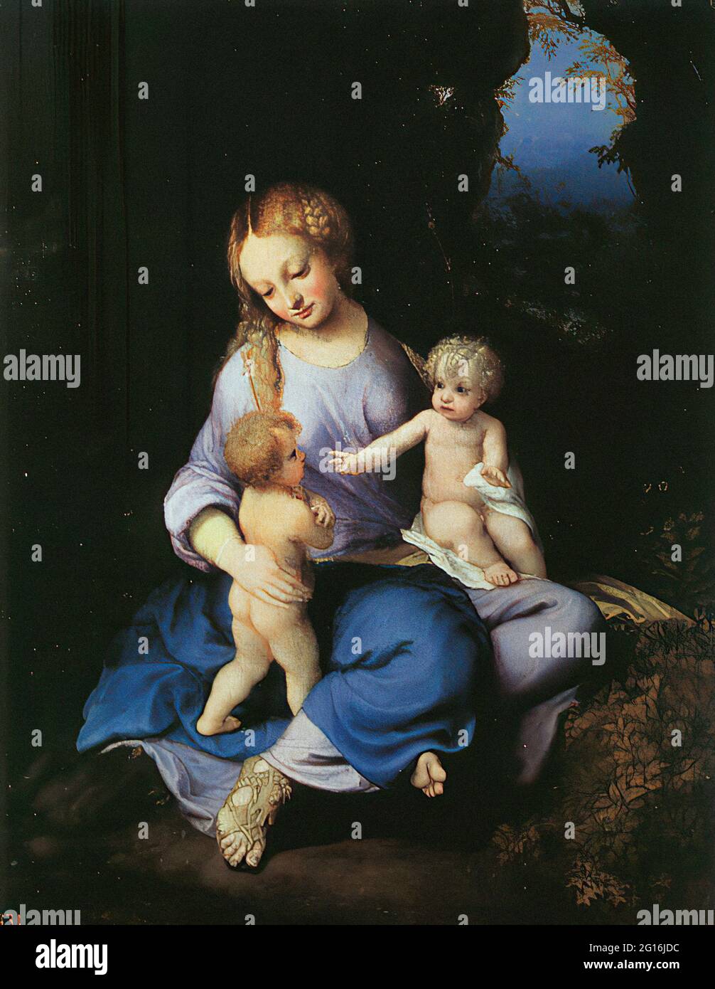 Antonio Allegri, a.k.a Correggio - Madonn Bambino con giovane San Giovanni 1516 Foto Stock
