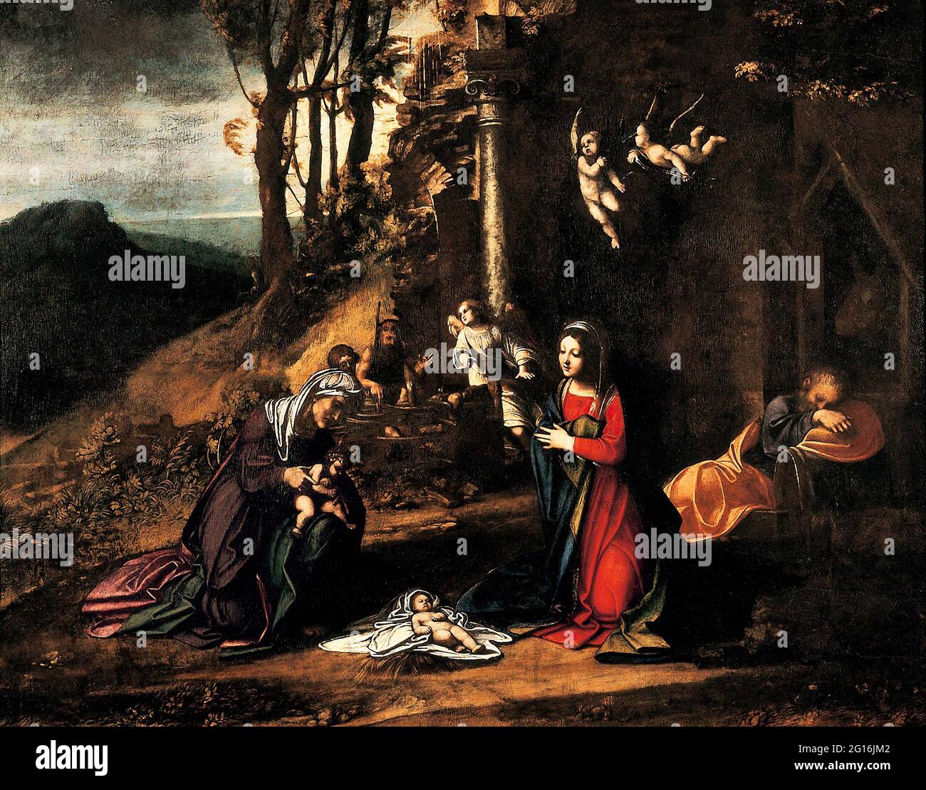 Antonio Allegri, Dit Correggio - Natività di Gesù con Santa Elisabetta e il Bambino San Giovanni Foto Stock
