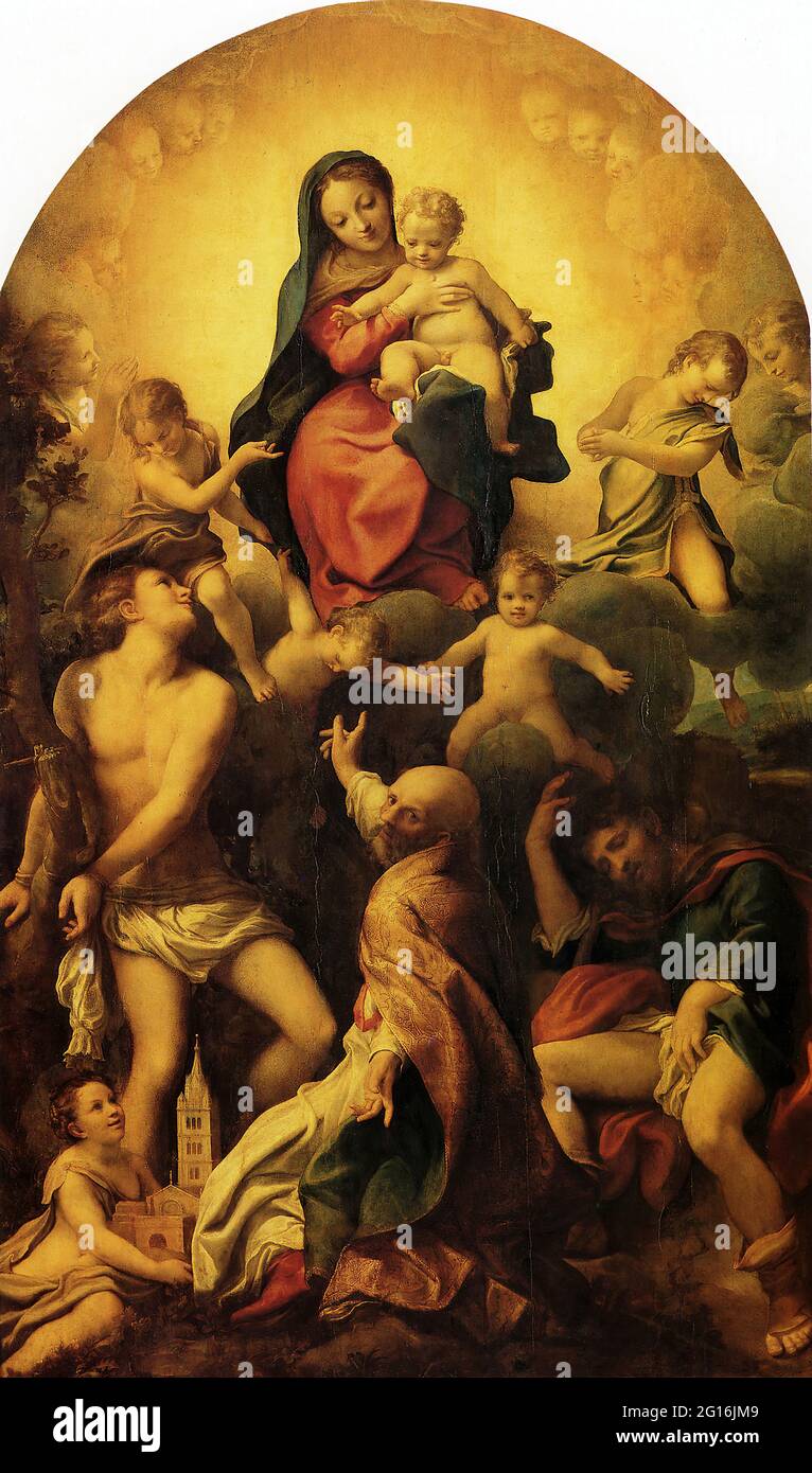 Antonio Allegri, Dit Correggio - Madonna con San Sebastiano Foto Stock