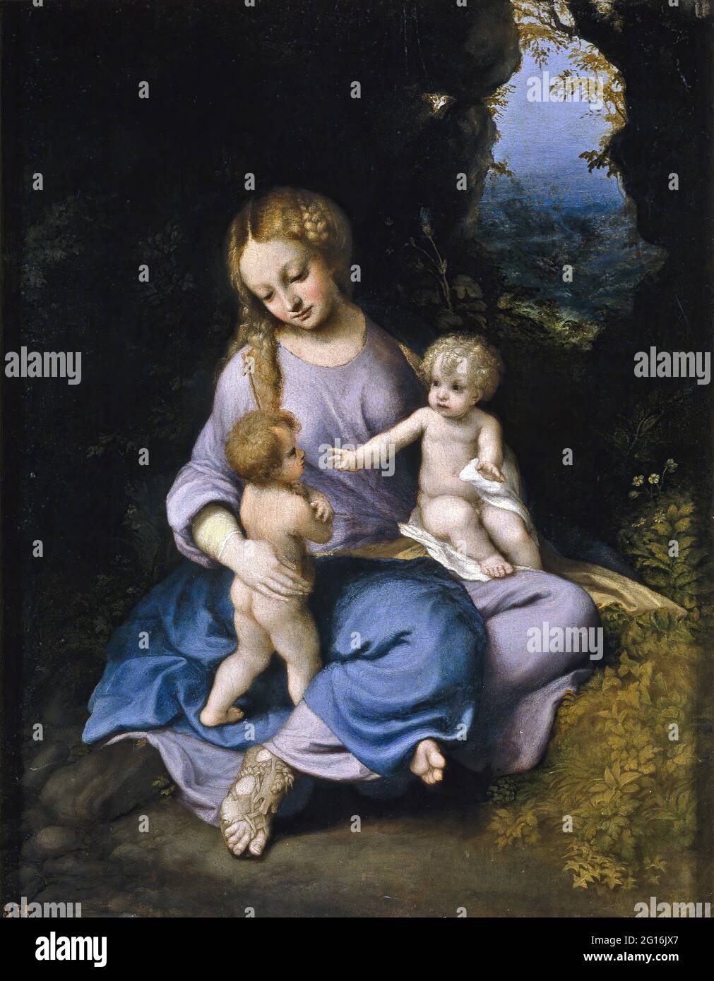 Antonio Allegri, Dit Correggio - la Vergine col Bambino con San Giovanni Foto Stock