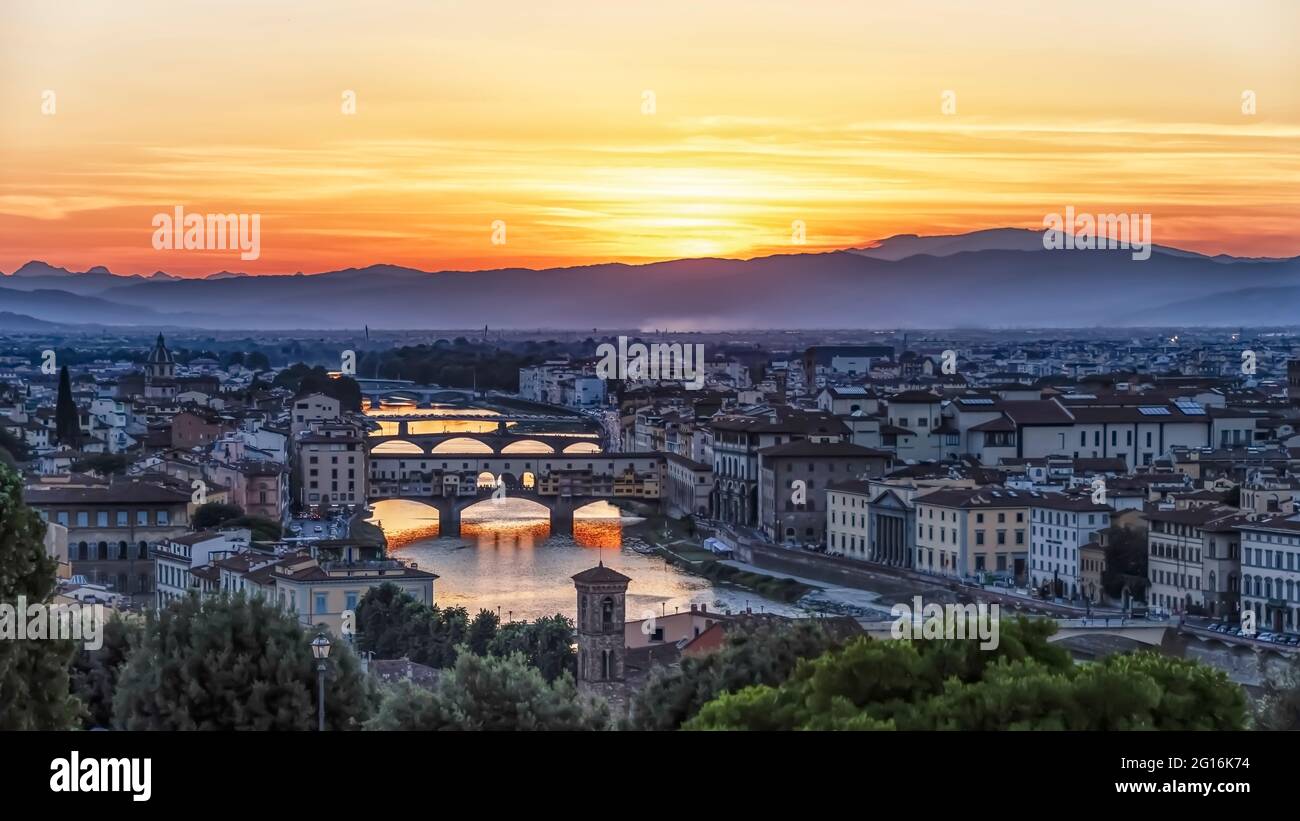 Firenze città al tramonto, Italia Foto Stock