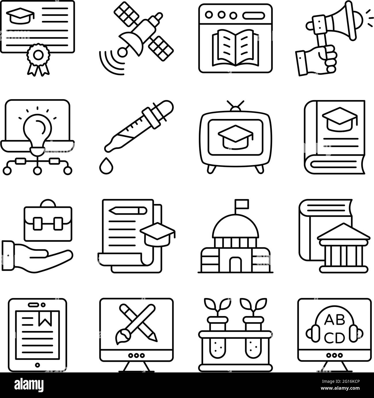 Pacchetto di icone lineari dell'istituto di istruzione Illustrazione Vettoriale