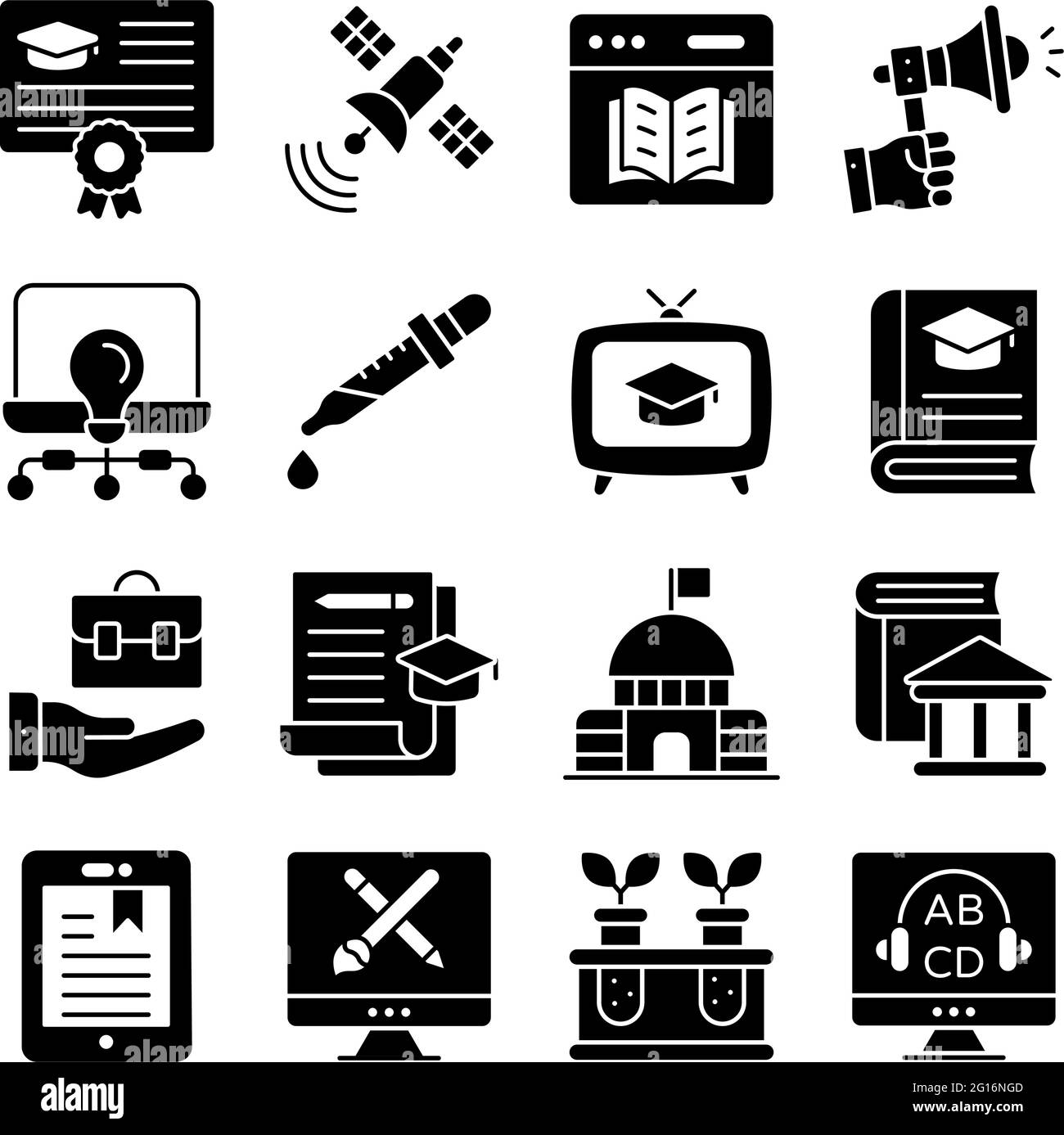 Pacchetto di icone glyph dell'istituto di formazione Illustrazione Vettoriale