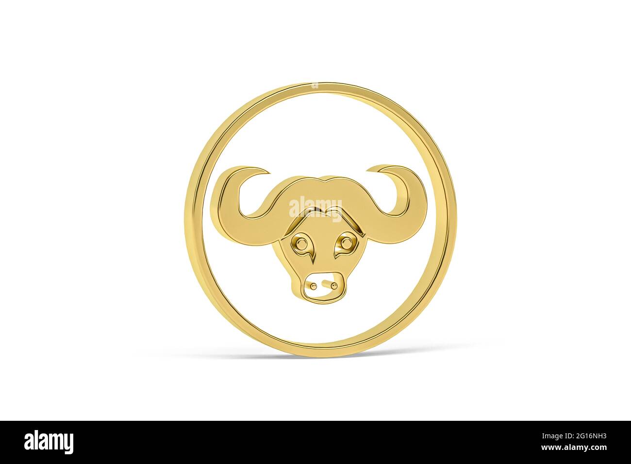 Icona Golden 3d bison isolata su sfondo bianco - rendering 3d Foto Stock
