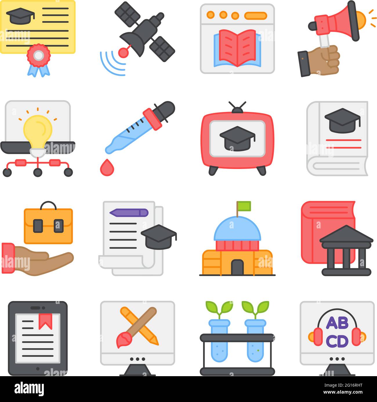 Pacchetto di icone piatte dell'Istituto di formazione Illustrazione Vettoriale