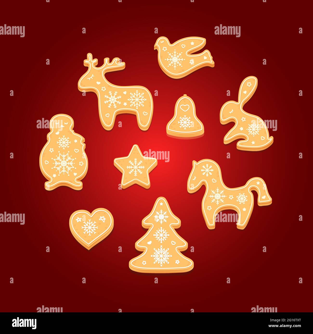 Set di biscotti al pan di zenzero. Biscotti decorativi di Natale. Illustrazione vettoriale. Illustrazione Vettoriale