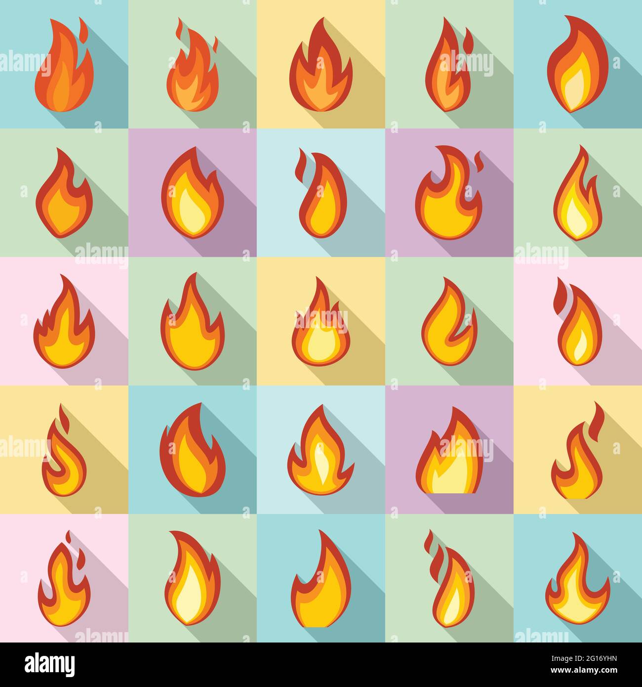 Set di icone fuoco, stile piatto Illustrazione Vettoriale