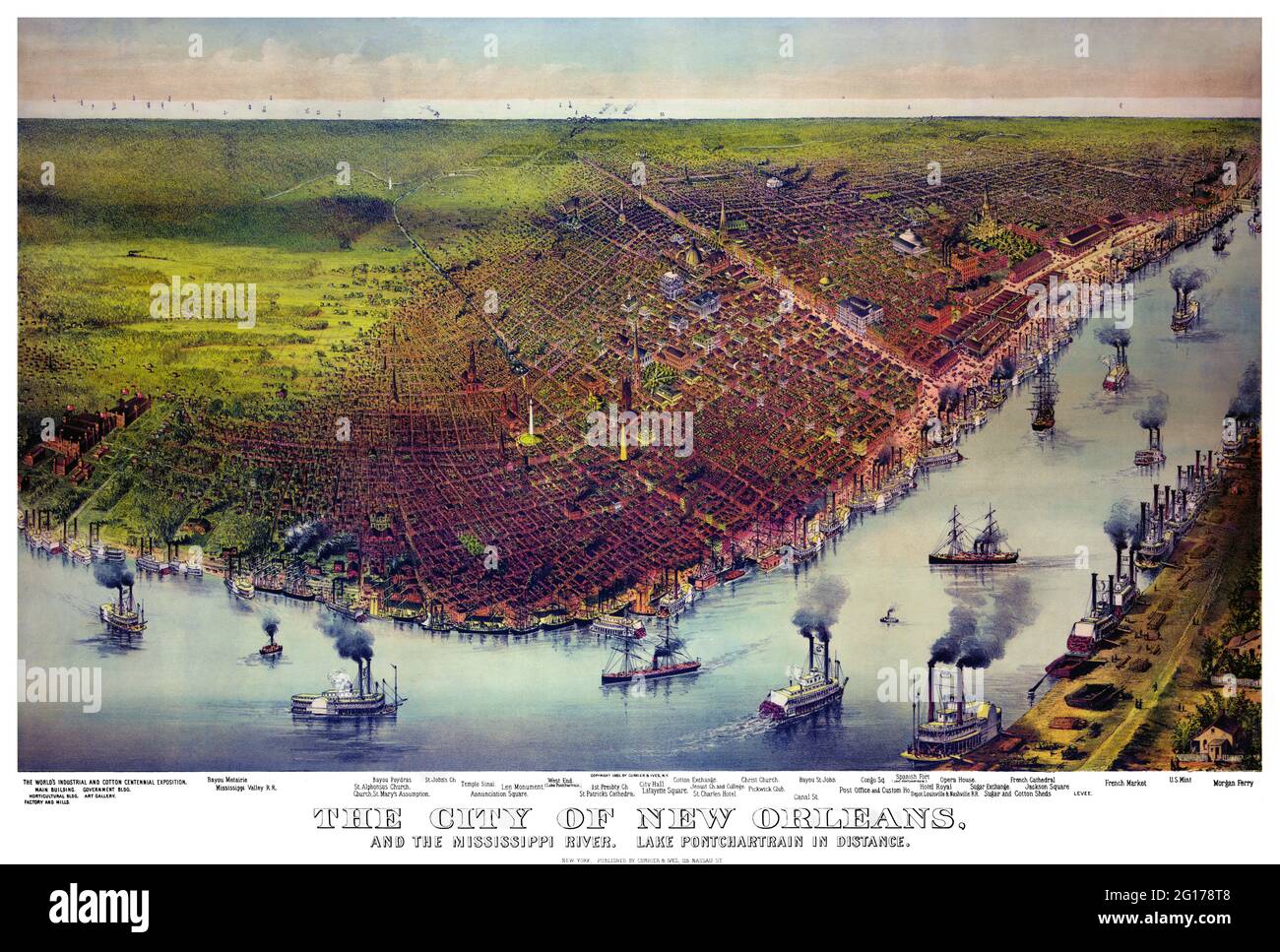 La città di New Orleans e il fiume Mississippi. Mappa dell'area urbana Foto Stock