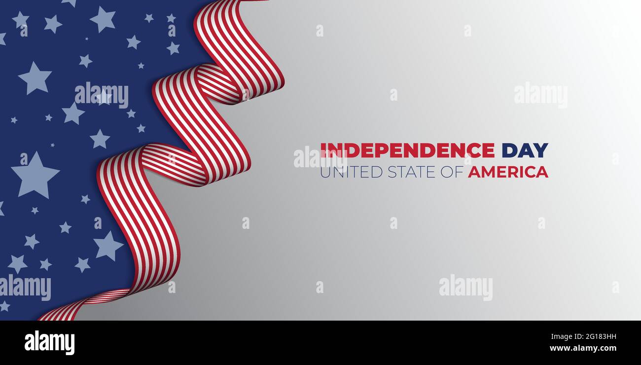 Happy Independence Day per lo Stato degli Stati Uniti d'America con la bandiera americana sventolante. Buon modello per il disegno del giorno nazionale dell'U.S.A. Illustrazione Vettoriale