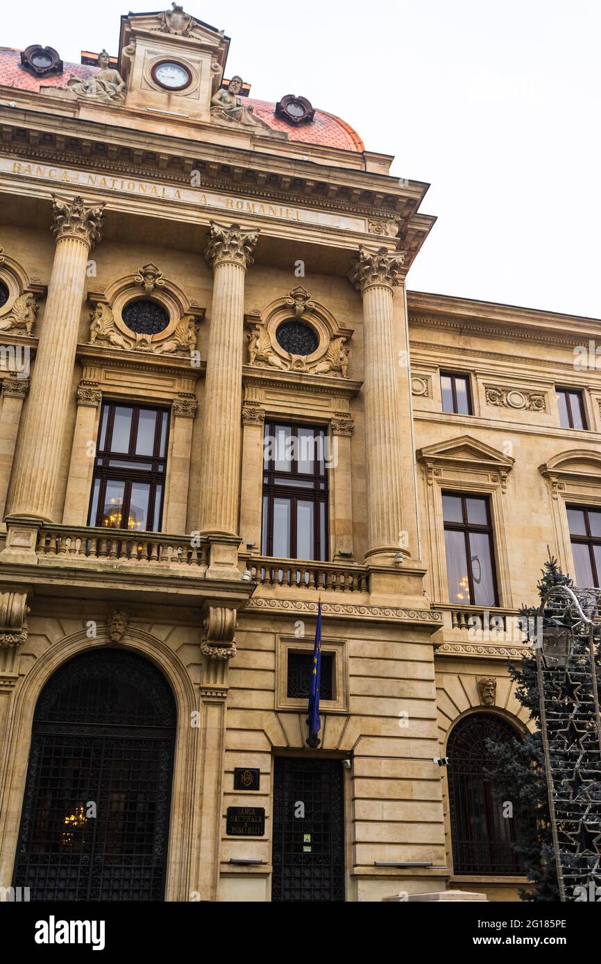 Banca nazionale di Romania (Banca Nationala a Romaniei). BNR è la banca centrale rumena. Sede centrale di BNR a Bucarest, Romania, 2020 Foto Stock